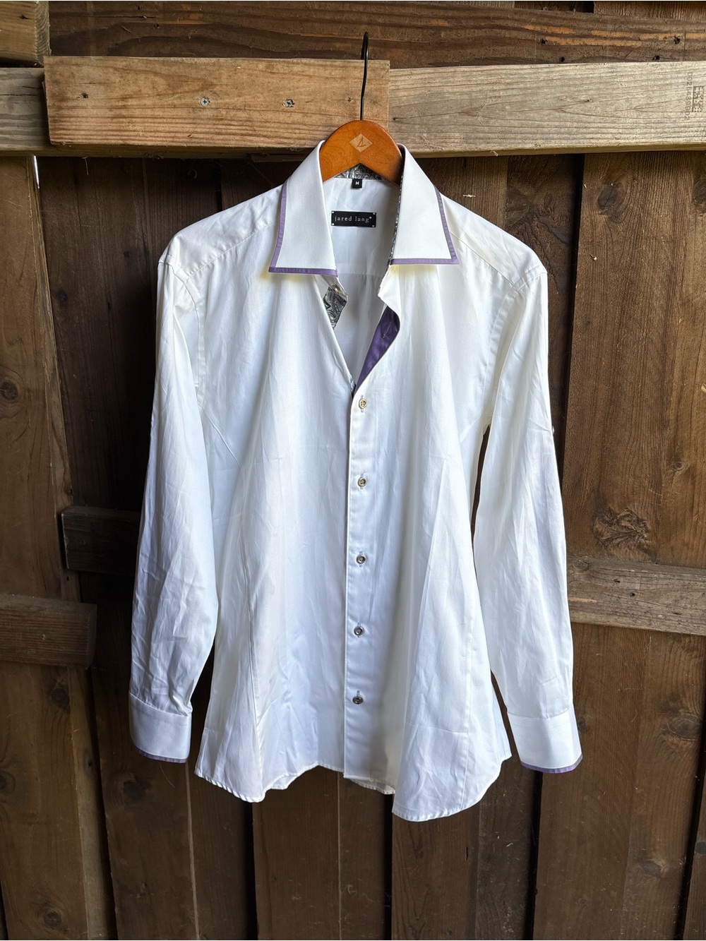 Jared Lang Men’s White Lavender Paisley Collar Button Down